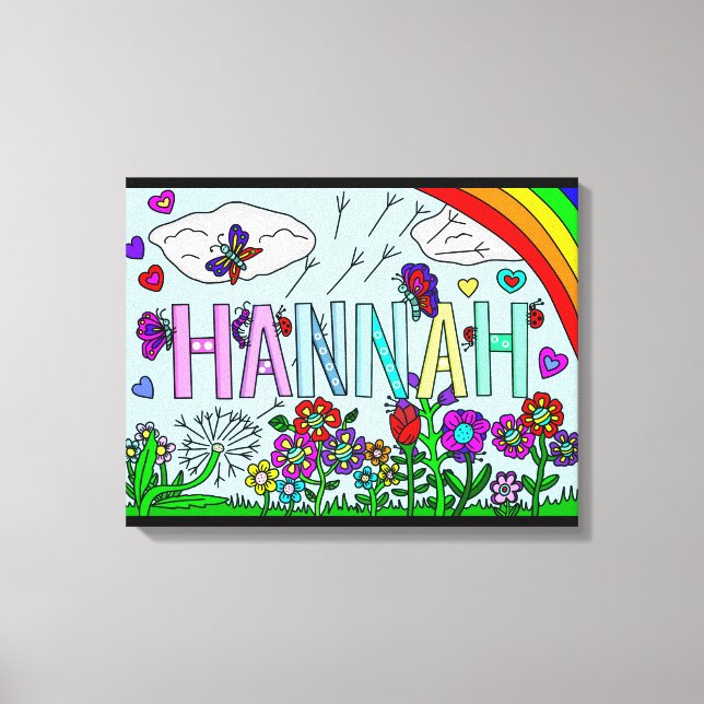 Whimsical Flowers and Girl's Name Hannah Wall Art (Front)