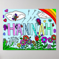 Whimsical Flowers and Girl's Name Hannah Wall Art