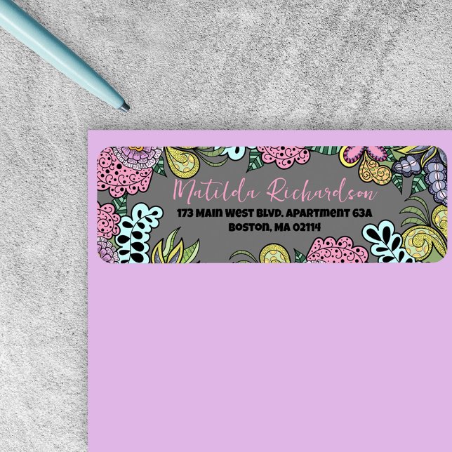 Whimsical Flowers and Leaves Return Address Label (Creator Uploaded)