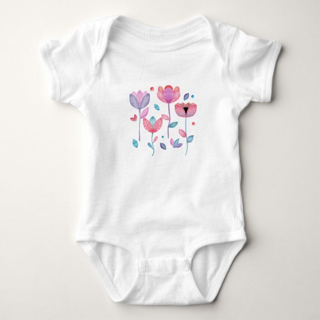 Whimsical Flowers  Baby Bodysuit (Front)