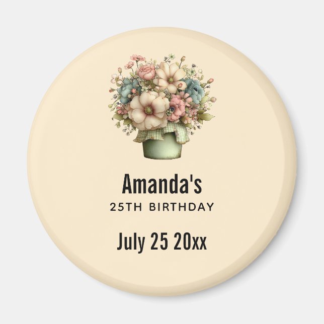 Whimsical Flowers Birthday Party Date Magnet (Front)