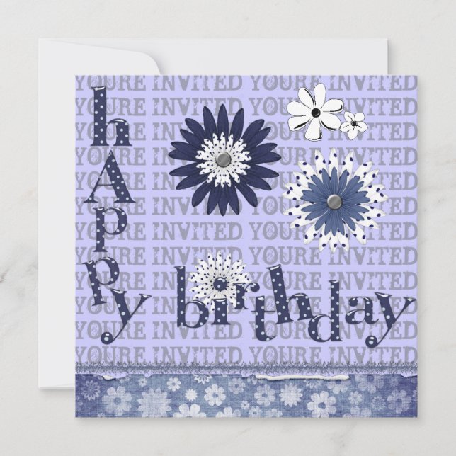 Whimsical Flowers Birthday Party Invitations (Front)