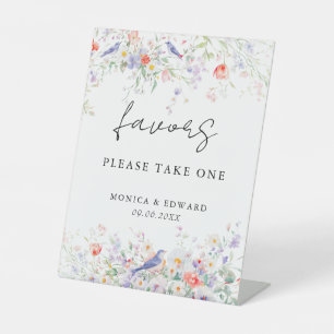 Whimsical Flowers & Blue Birds Watercolor Favours Pedestal Sign