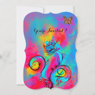 WHIMSICAL FLOWERS & BUTTERFLIES Blue pink yellow Invitation