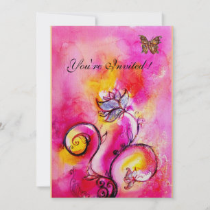 WHIMSICAL FLOWERS & BUTTERFLIES pink yellow Invitation