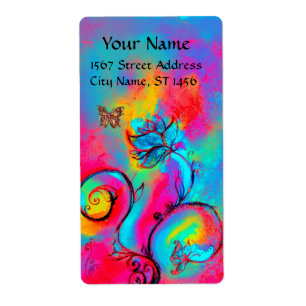 WHIMSICAL FLOWERS & BUTTERFLY blue pink yellow