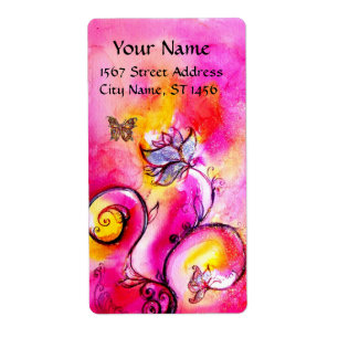 WHIMSICAL FLOWERS & BUTTERFLY pink yellow sparkles