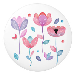 Whimsical Flowers Ceramic Knob