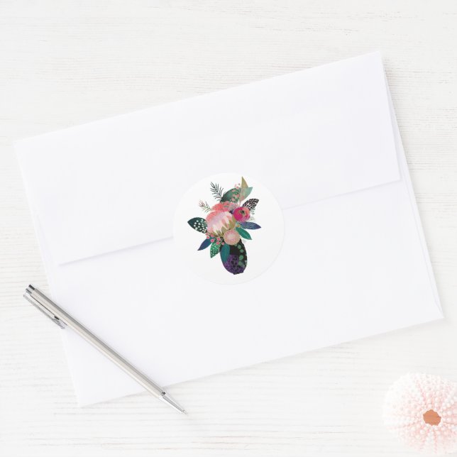 Whimsical flowers classic round sticker (Envelope)