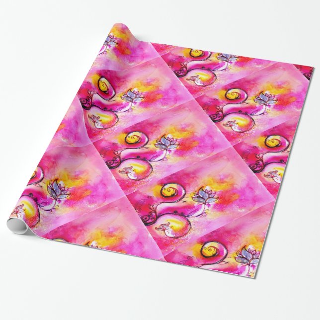 WHIMSICAL FLOWERS  fuchsia pink yellow Wrapping Paper (Unrolled)