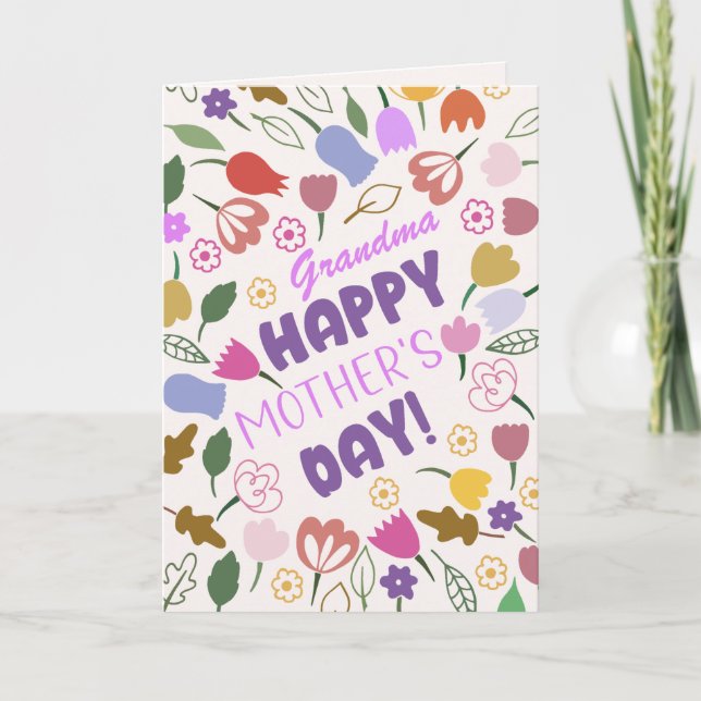 Whimsical Flowers Grandma Happy Mother's Day  Holiday Card (Front)