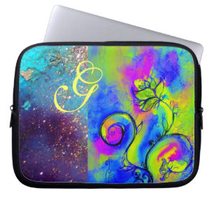 WHIMSICAL FLOWERS green yellow fuchsia,blue Laptop Sleeve