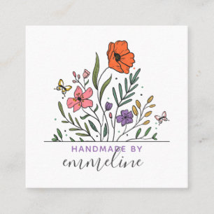 Whimsical Flowers Handmade By Craftsman Square Business Card