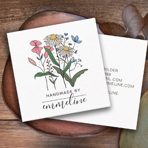Whimsical Flowers Handmade By Craftsman  Square Business Card
