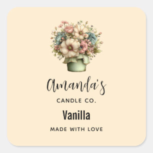 Whimsical Flowers in a Planter Pot Candle Business Square Sticker