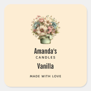 Whimsical Flowers in a Planter Pot Candle Business Square Sticker