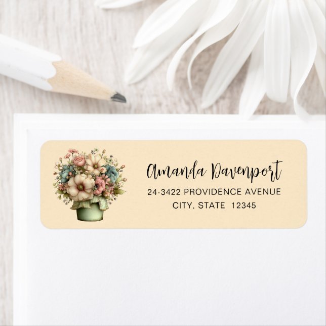 Whimsical Flowers in a Planter Pot Cute Address (Insitu)