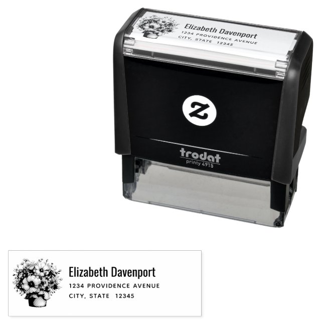 Whimsical Flowers in a Planter Pot Cute Address Self-inking Stamp (In Situ)