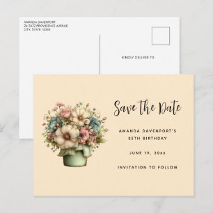 Whimsical Flowers in a Planter Pot Cute Announcement Postcard