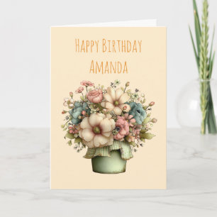 Whimsical Flowers in a Planter Pot Cute Birthday Card