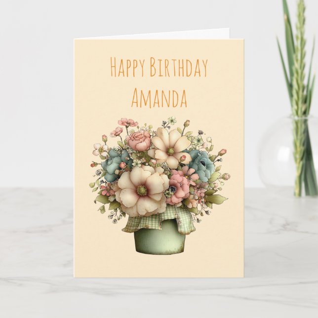 Whimsical Flowers in a Planter Pot Cute Birthday Card (Front)