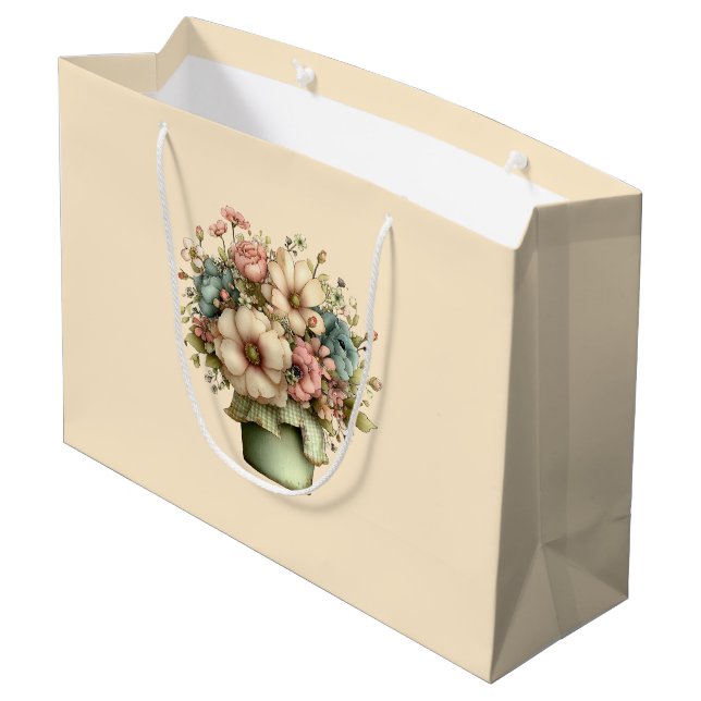 Whimsical Flowers in a Planter Pot Cute Birthday Large Gift Bag (Back Angled)