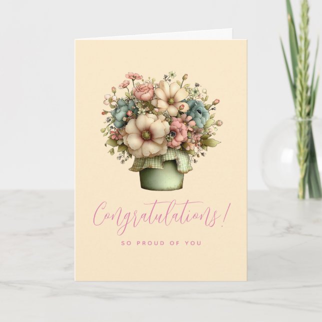 Whimsical Flowers in a Planter Pot Cute Graduation Card (Front)