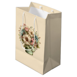 Whimsical Flowers in a Planter Pot Cute Medium Gift Bag