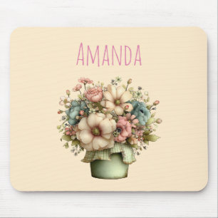 Whimsical Flowers in a Planter Pot Cute Mouse Mat