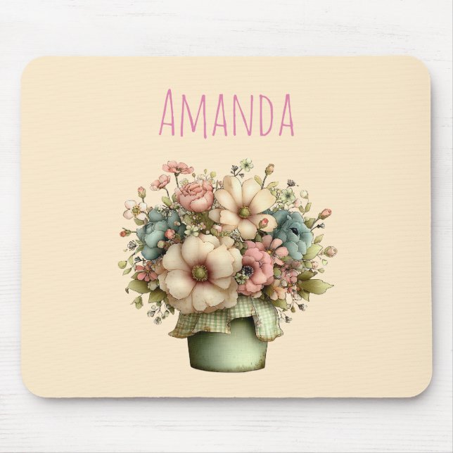 Whimsical Flowers in a Planter Pot Cute Mouse Mat (Front)