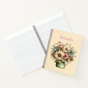 Whimsical Flowers in a Planter Pot Cute Notebook