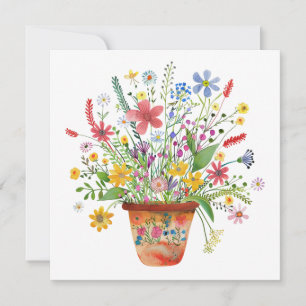 Whimsical Flowers in Pot Cheer Thinking of You Card