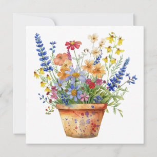 Whimsical Flowers in Pot Floral Illustration Card