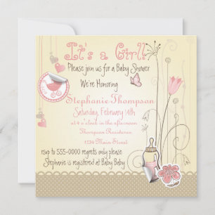 Whimsical Flowers It's A Girl Baby Shower Invitation