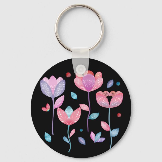 Whimsical Flowers  Key Ring (Front)