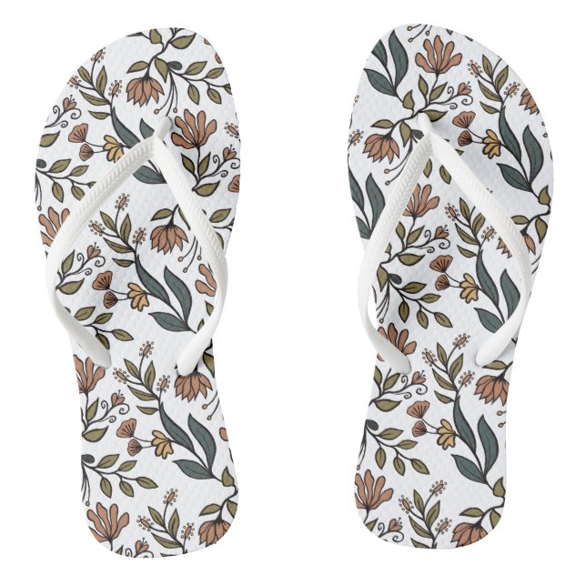 Whimsical Flowers & Leaves Bouquet Flip Flops (Footbed)