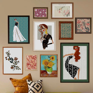 Whimsical Flowers & Leaves Bouquet Photo Print