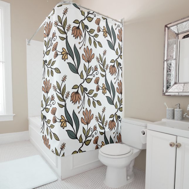 Whimsical Flowers & Leaves Bouquet Shower Curtain (In Situ)
