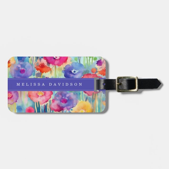 Whimsical Flowers Luggage Tag (Front Horizontal)