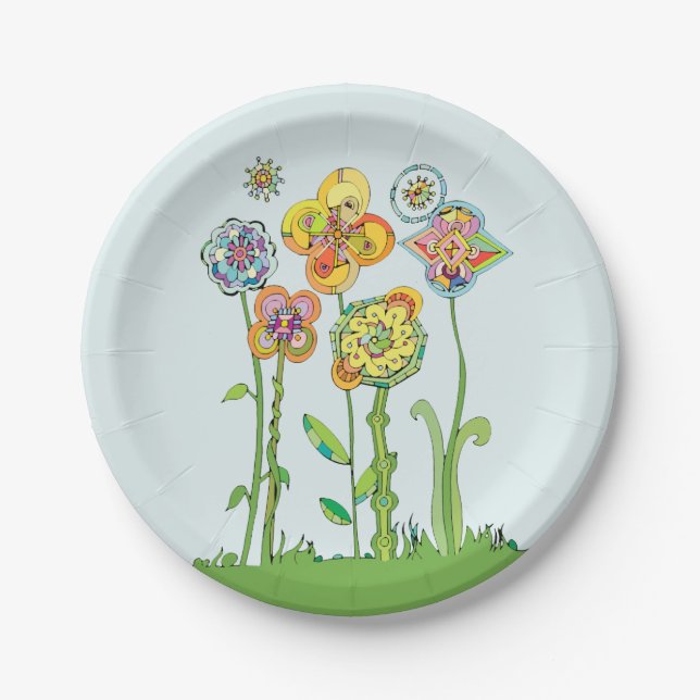 Whimsical Flowers Paper Plate (Front)