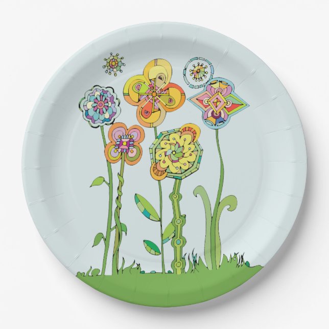 Whimsical Flowers Paper Plate (Front)