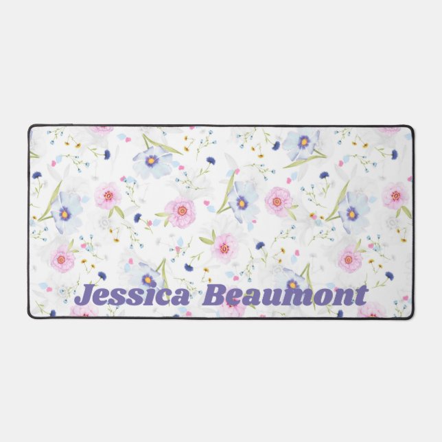 Whimsical Flowers Personalised  Desk Mat (Front)