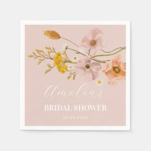 Whimsical Flowers, Pink Bohemian Flowers Napkin