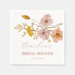 Whimsical Flowers, Pink Bohemian Flowers Napkins