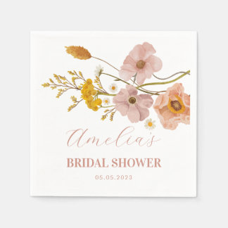 Whimsical Flowers, Pink Bohemian Flowers Napkins