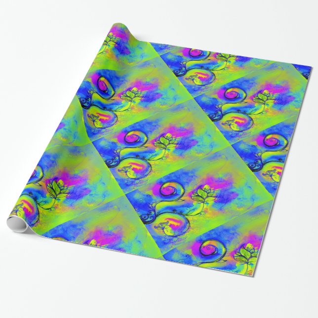 WHIMSICAL FLOWERS pink purple ,green orange yellow Wrapping Paper (Unrolled)