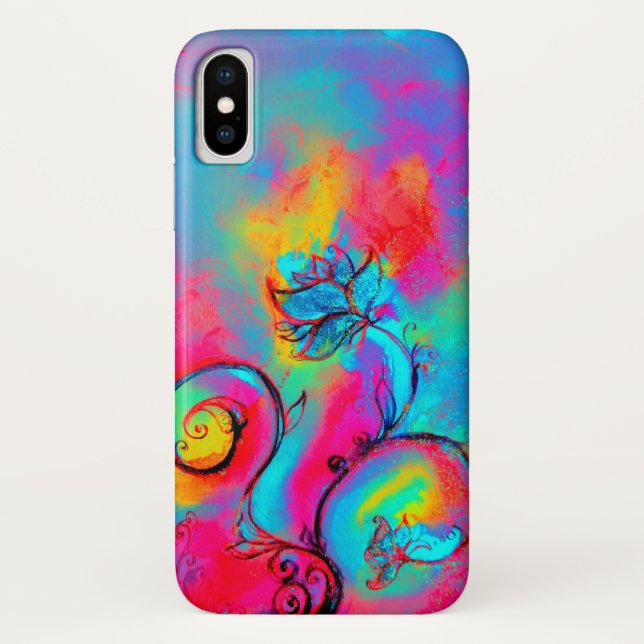 WHIMSICAL FLOWERS  pink yellow blue Case-Mate iPhone Case (Back)