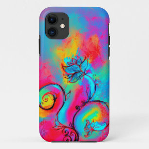 WHIMSICAL FLOWERS,Pink Yellow Blue Floral Swils iPhone 11 Case