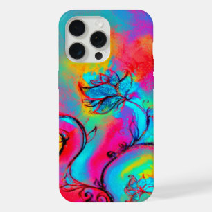 WHIMSICAL FLOWERS,Pink Yellow Blue Floral Swirls iPhone 15 Pro Max Case