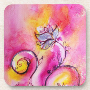 WHIMSICAL FLOWERS  pink yellow fuchsia Coaster